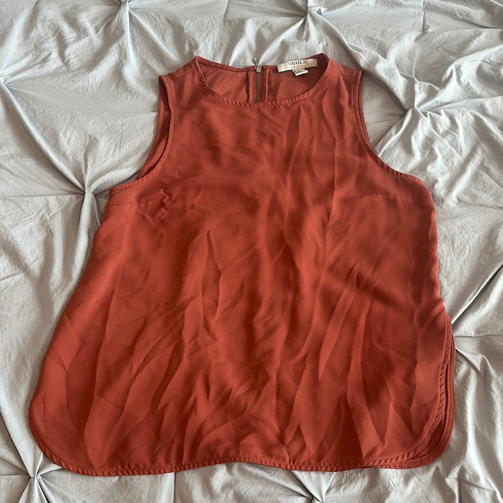 Forever 21 Contemporary Orange Sleeveless Dolphin Hem Shirt